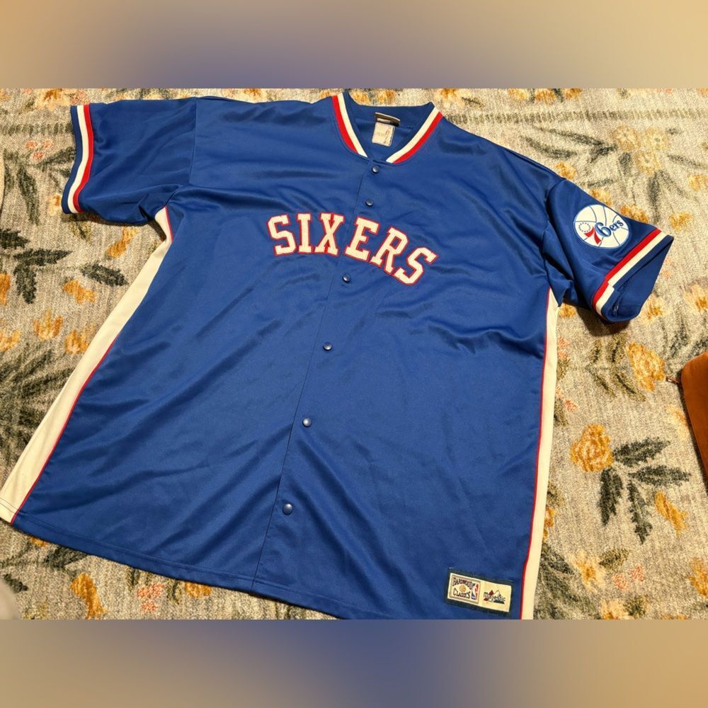 Philadelphia 76ers NBA Basketball Warmup Button Up Jersey Shirt Size Mens XL